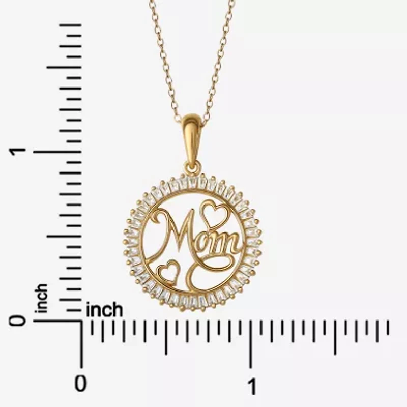 DiamonArt® Womens 1 1/10 CT. T.W.  White Cubic Zirconia 14K Gold Over Silver Round Heart "Mom"Pendant Necklace