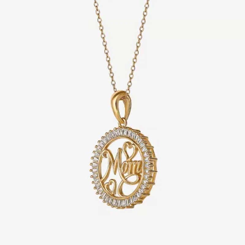 DiamonArt® Womens 1 1/10 CT. T.W.  White Cubic Zirconia 14K Gold Over Silver Round Heart "Mom"Pendant Necklace