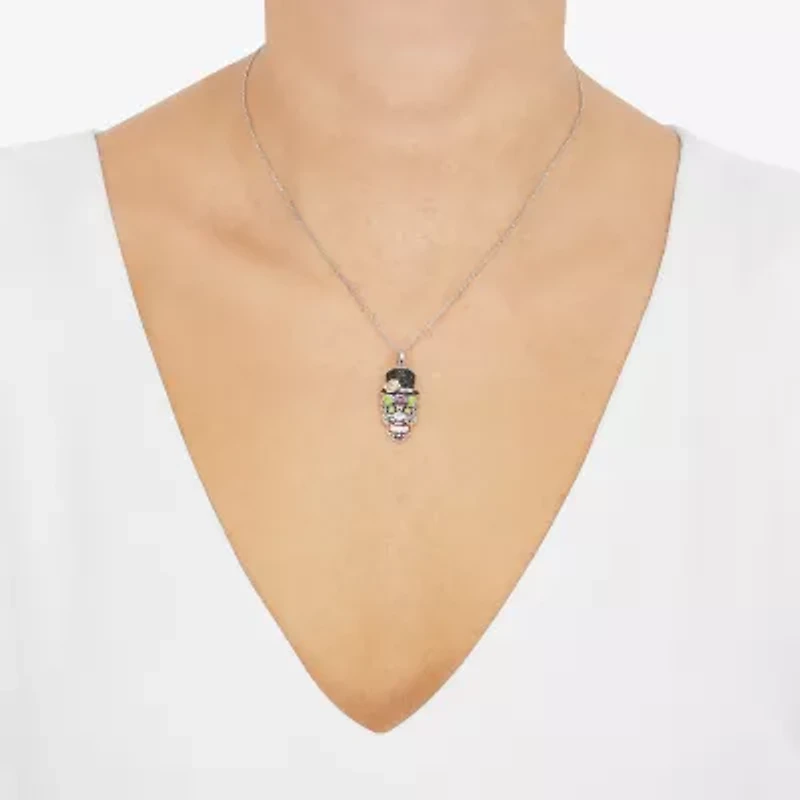 Limited Quantities! Womens Black Crystal Sterling Silver Skull 18 Inch Pendant Necklace