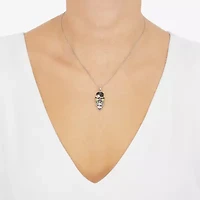 Limited Quantities! Womens Black Crystal Sterling Silver Skull 18 Inch Pendant Necklace