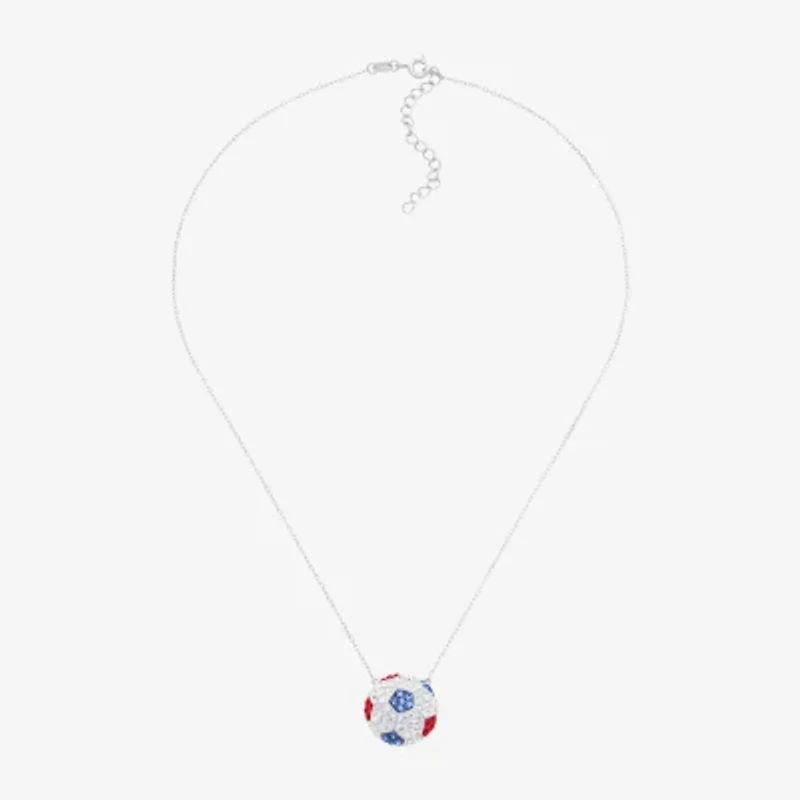 Limited Quantities! Soccer Ball Womens Multi Color Crystal Sterling Silver 18 Inch Pendant Necklace