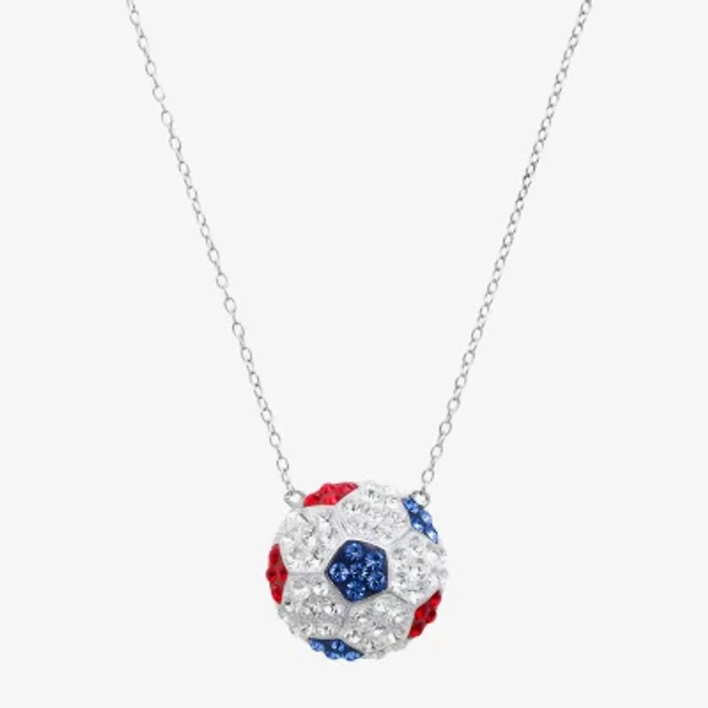 Limited Quantities! Soccer Ball Womens Multi Color Crystal Sterling Silver 18 Inch Pendant Necklace