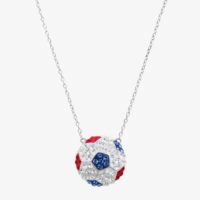 Limited Quantities! Soccer Ball Womens Multi Color Crystal Sterling Silver 18 Inch Pendant Necklace