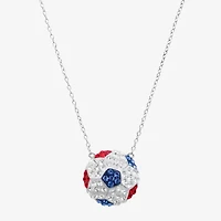 Limited Quantities! Soccer Ball Womens Multi Color Crystal Sterling Silver 18 Inch Pendant Necklace