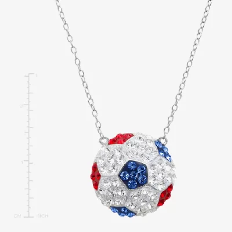 Limited Quantities! Soccer Ball Womens Multi Color Crystal Sterling Silver 18 Inch Pendant Necklace