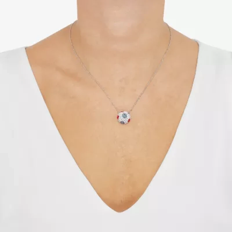 Limited Quantities! Soccer Ball Womens Multi Color Crystal Sterling Silver 18 Inch Pendant Necklace
