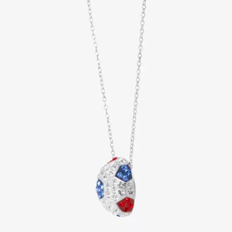 Limited Quantities! Soccer Ball Womens Multi Color Crystal Sterling Silver 18 Inch Pendant Necklace