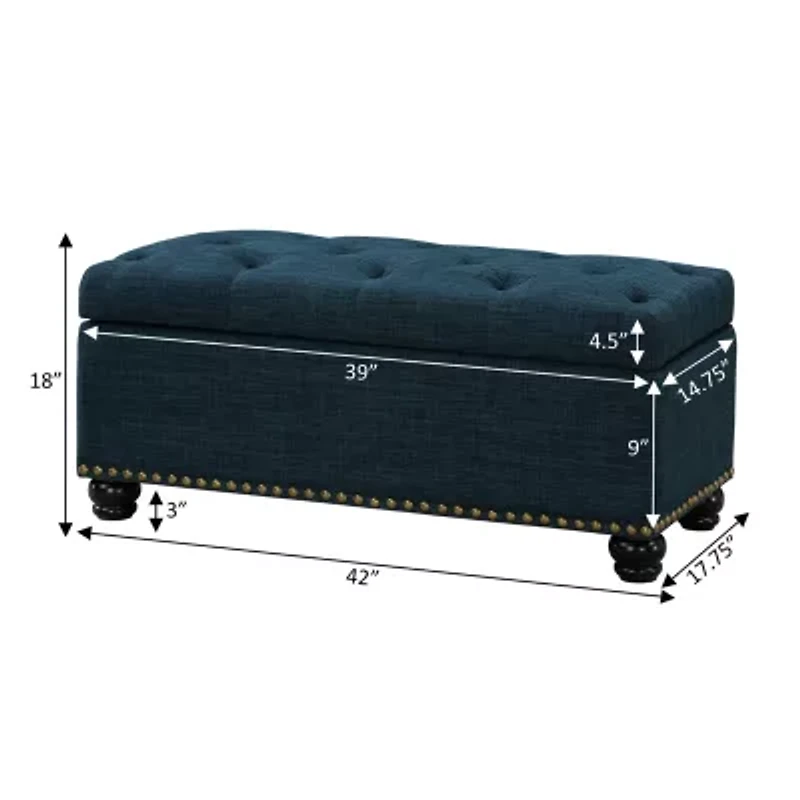 9th Avenue Storage Tufted Nailhead Trim Bench