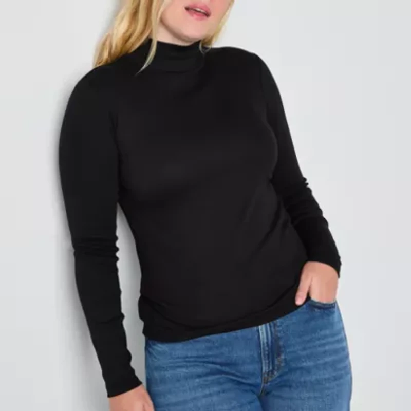 a.n.a Womens Mock Neck Long Sleeve T-Shirt