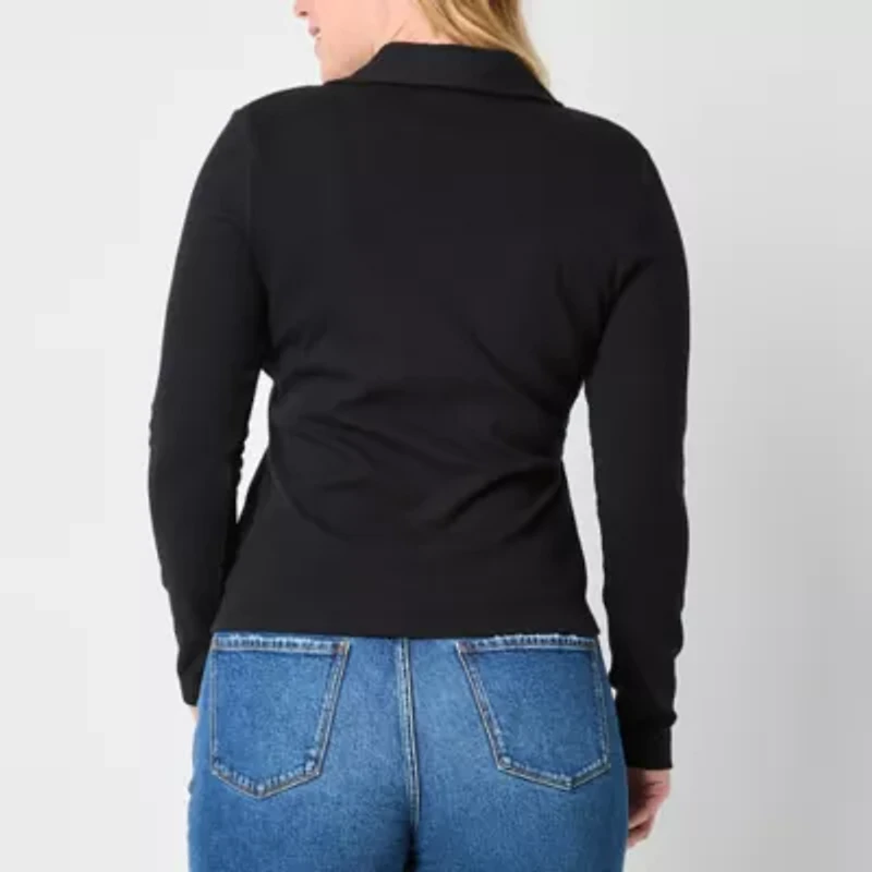 a.n.a Ribbed Womens Long Sleeve Rib Polo Shirt