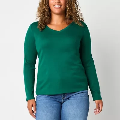 Liz Claiborne Womens V Neck Long Sleeve T-Shirt