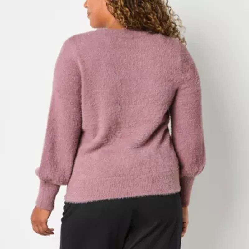 Liz Claiborne Eyelash Womens Crew Neck Long Sleeve Pullover Sweater