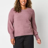 Liz Claiborne Eyelash Womens Crew Neck Long Sleeve Pullover Sweater