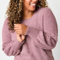 Liz Claiborne Eyelash Womens Crew Neck Long Sleeve Pullover Sweater