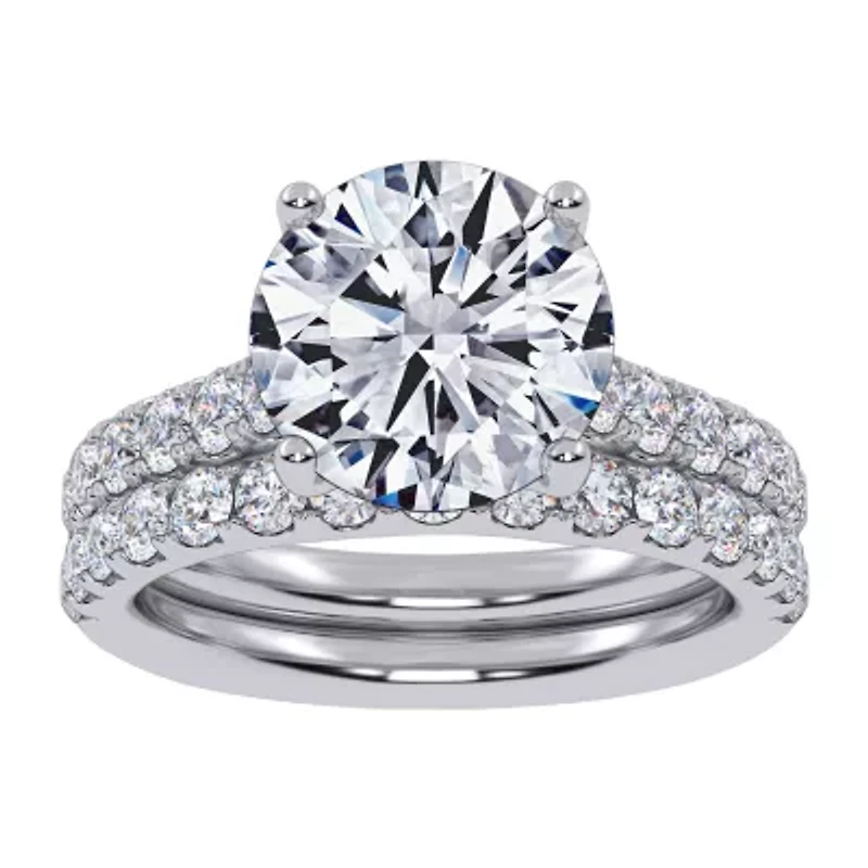 (G-H / Si1-Si2) Womens 4 CT. T.W. Lab Grown White Diamond 14K Gold Round Side Stone Bridal Set