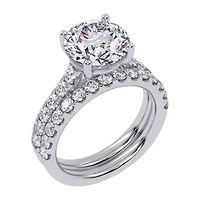 (G-H / Si1-Si2) Womens 4 CT. T.W. Lab Grown White Diamond 14K Gold Round Side Stone Bridal Set
