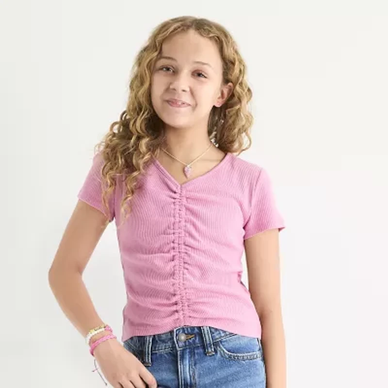 Thereabouts Little & Big Kid Girls V Neck Short Sleeve T-Shirt