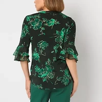 Black Label by Evan-Picone Womens V Neck 3/4 Sleeve Blouse