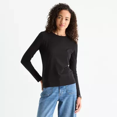 a.n.a Womens Round Neck Long Sleeve Tall T-Shirt