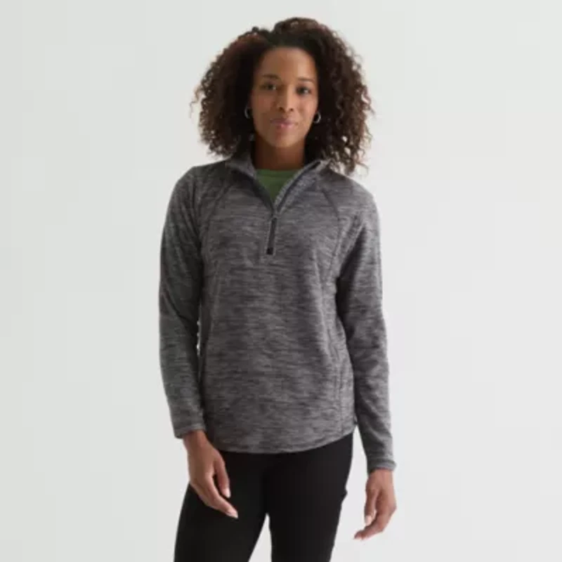 St. John's Bay Womens Tall 1/4 Zip Mock Neck Long Sleeve Polar Fleece Sweatshirt