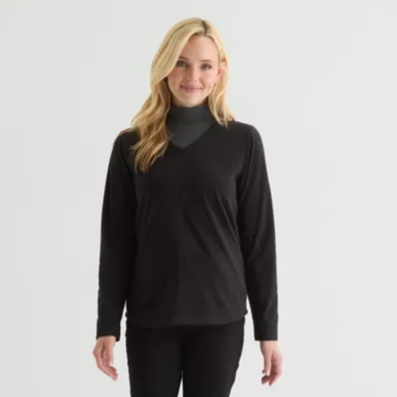 St. John's Bay Womens V Neck Long Sleeve Tall Sweatshirt