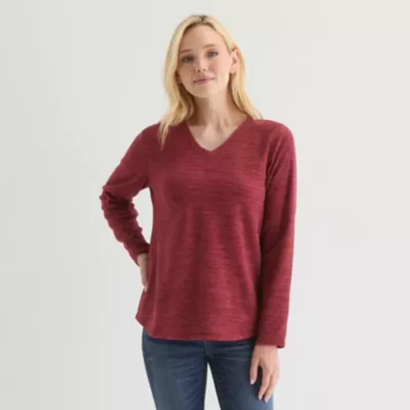 St. John's Bay Womens V Neck Polar Fleece Long Sleeve Tall Sweatshirt