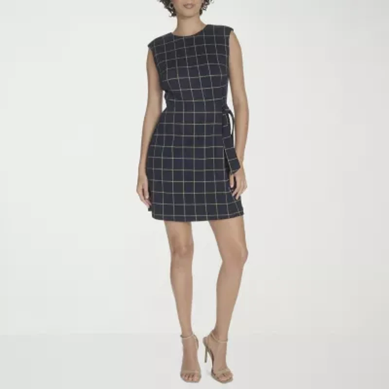 Marc New York Womens Sleeveless Windowpane Petite Sheath Dress