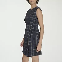 Marc New York Womens Sleeveless Windowpane Petite Sheath Dress