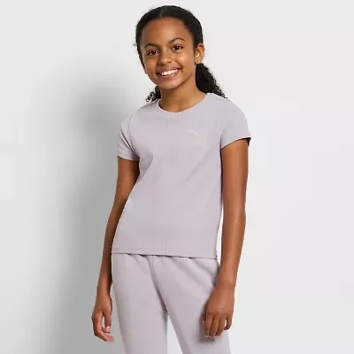 PUMA Big Kid Girls Round Neck Short Sleeve Regular Fit Graphic T-Shirt