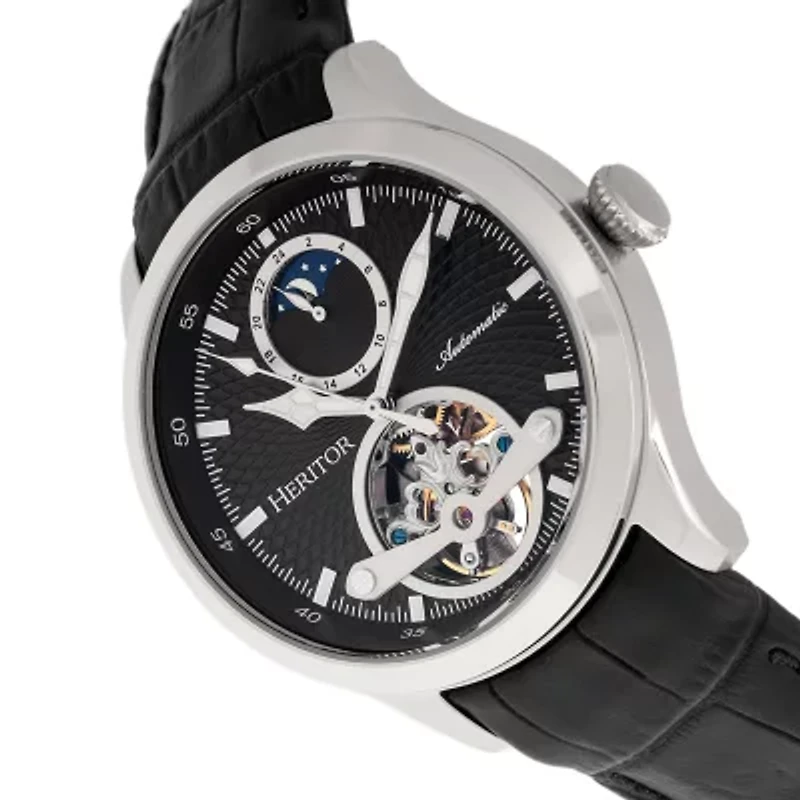 Heritor Mens Automatic Black Leather Strap Watch-Herhr8102