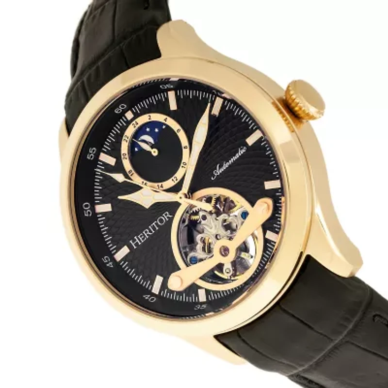 Heritor Mens Automatic Black Leather Strap Watch-Herhr8104