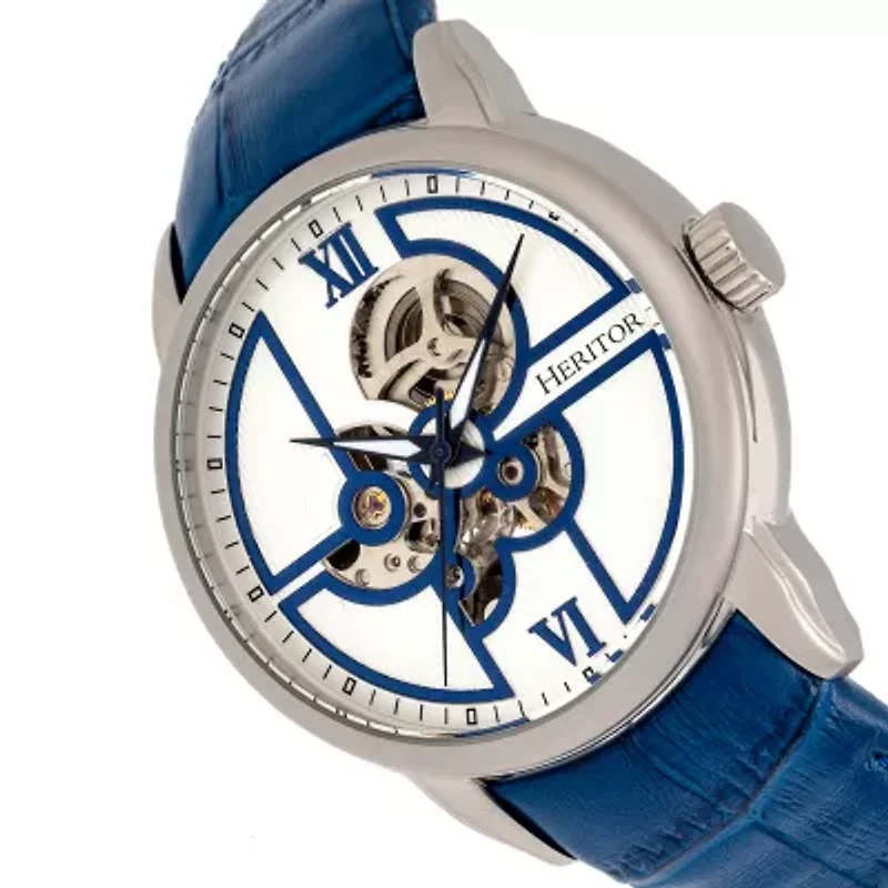 Heritor Mens Automatic Silver Tone Leather Strap Watch Herhr8301
