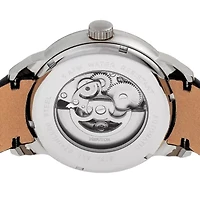 Heritor Mens Automatic Silver Tone Leather Strap Watch Herhr8302