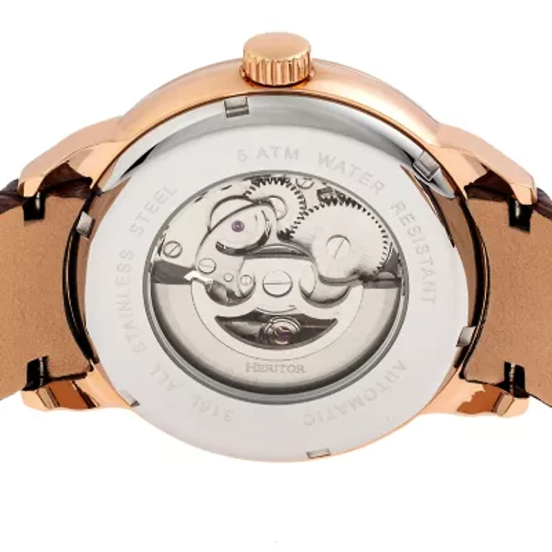 Heritor Mens Automatic Brown Leather Strap Watch Herhr8304