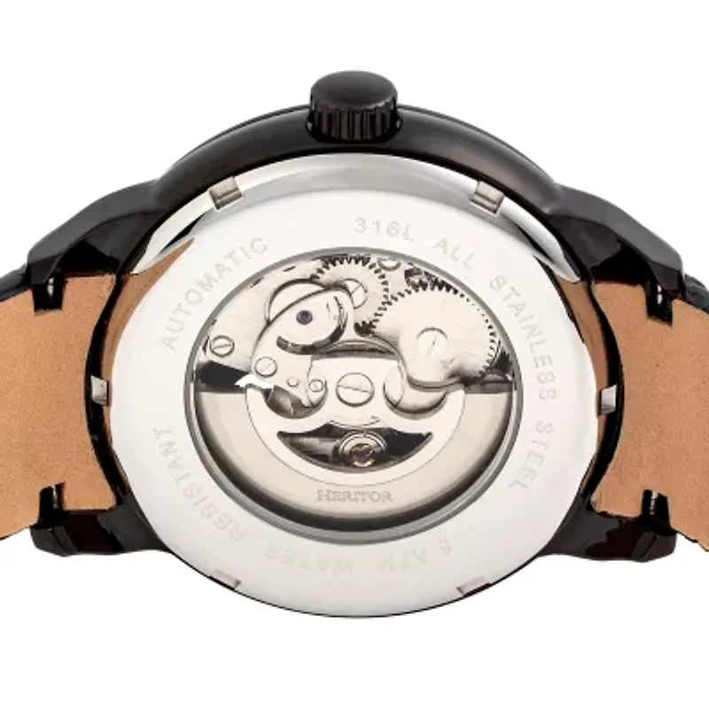 Heritor Mens Automatic Black Leather Strap Watch Herhr8305