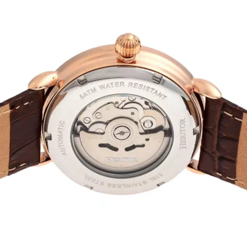 Heritor Mens Automatic Brown Leather Strap Watch Herhr8406