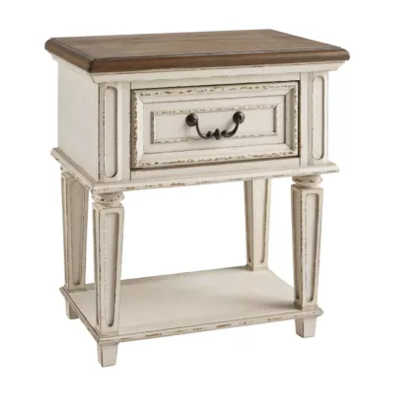 Signature Design by Ashley Realyn 24" 1 Drawer Nightstand in Chipped White