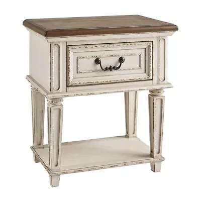 Signature Design by Ashley Realyn 24" 1 Drawer Nightstand in Chipped White