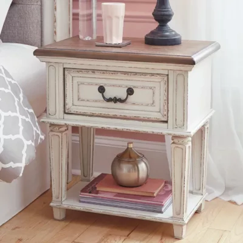 Signature Design by Ashley Realyn 24" 1 Drawer Nightstand in Chipped White