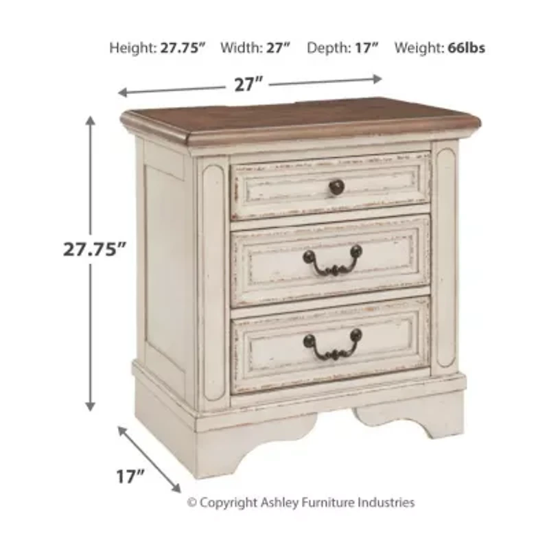 Signature Design by Ashley Realyn 3-Drawer Nightstand in Chipped White