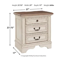 Signature Design by Ashley Realyn 3-Drawer Nightstand in Chipped White