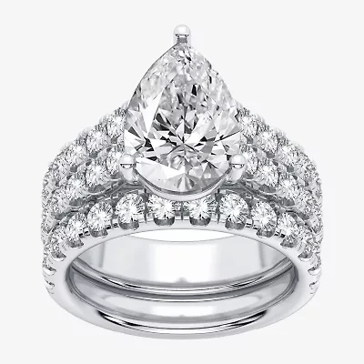 (H-I / SI1-SI2) Signature By Modern Bride Womens 5 CT. T.W. Lab Grown White Diamond 14K Gold Pear Bridal Set
