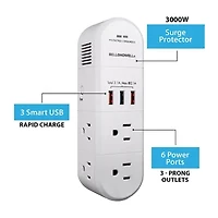 Bell + Howell Swivel Power Rapid Charging Station with 180 Degree Swiveling Design - 6 Outlets and 3 USB Ports