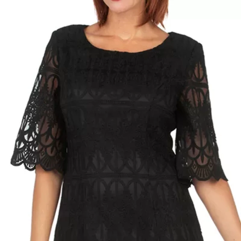 Giovanna Signature Womens Short Sleeve Midi Fit + Flare Dress