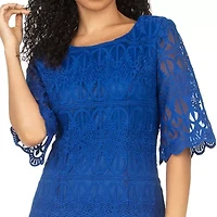 Giovanna Signature Womens Midi Round Neck Short Sleeve Lace Fit + Flare Dress