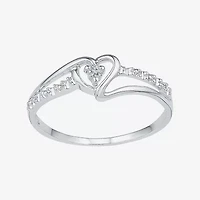 Womens Diamond Accent Natural Diamond 10K White Gold Heart Delicate Cocktail Ring