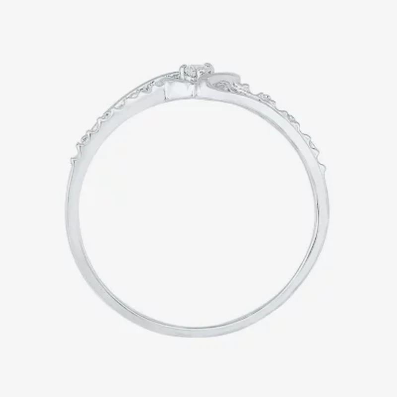 Womens Diamond Accent Natural Diamond 10K White Gold Heart Delicate Cocktail Ring