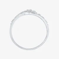 Womens Diamond Accent Natural Diamond 10K White Gold Heart Delicate Cocktail Ring