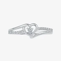 Womens Diamond Accent Natural Diamond 10K White Gold Heart Delicate Cocktail Ring