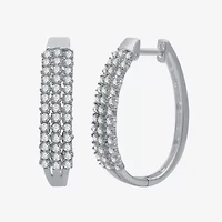 Womens 1 CT. T.W. Natural White Diamond 10K White Gold 23.7mm Hoop Earrings